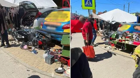Motocyklista po kolizji uderzył w stragany. Są ranni