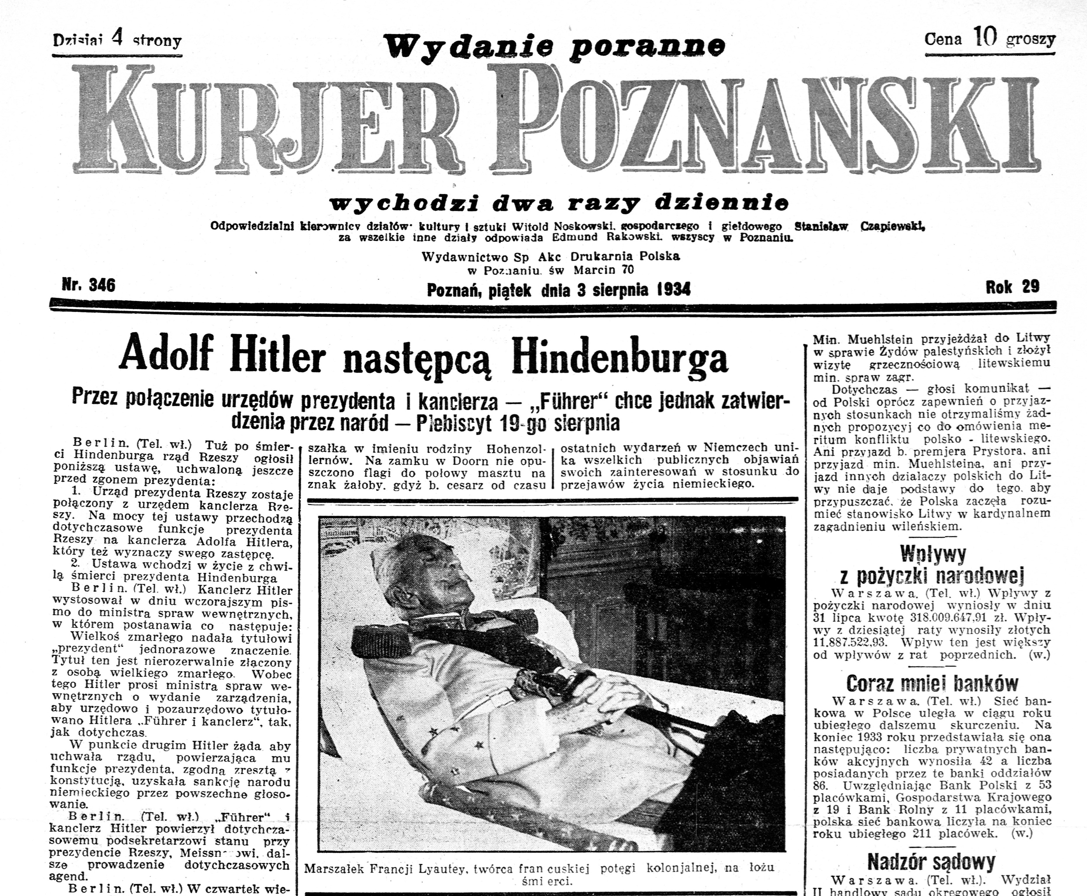 Okładka "Kuriera Poznańskiego" z 3 sierpnia 1934 r.