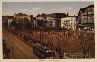 Tramwaj na placu Wilhelmowskim (obecnie pl. Wolności) na początku XX wieku