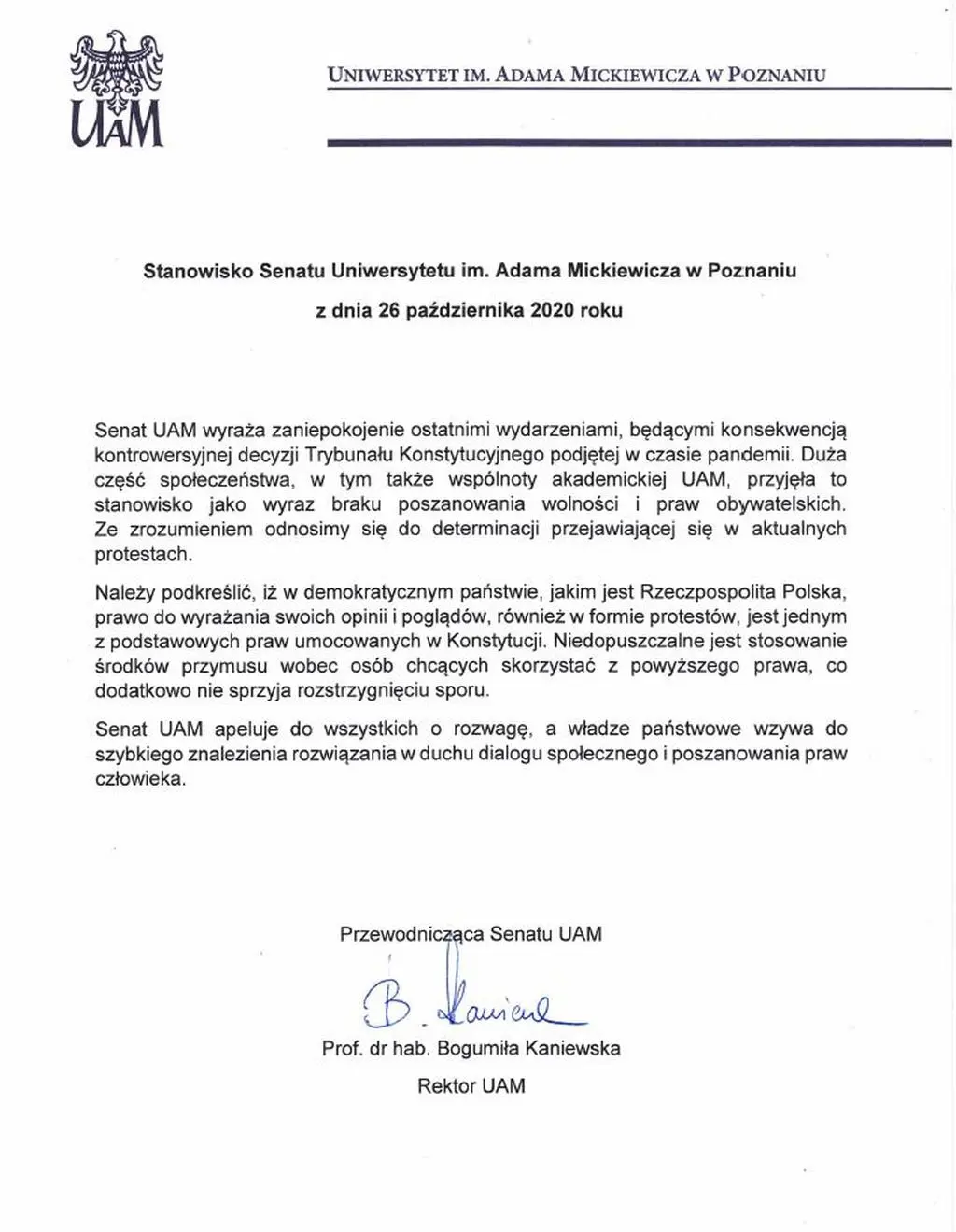 Stanowisko Senatu UAM