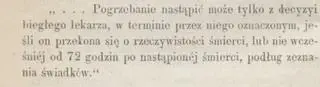 Fragment z książki "Oględziny i grzebanie ciał zmarłych" z 1873 r.