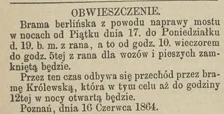 Gazeta Wielkiego Xięstwa Poznańskiego z 16 czerwca 1864 r.