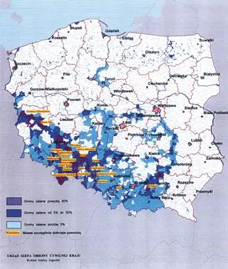 Zalane obszary podczas powodzi w 1997 r