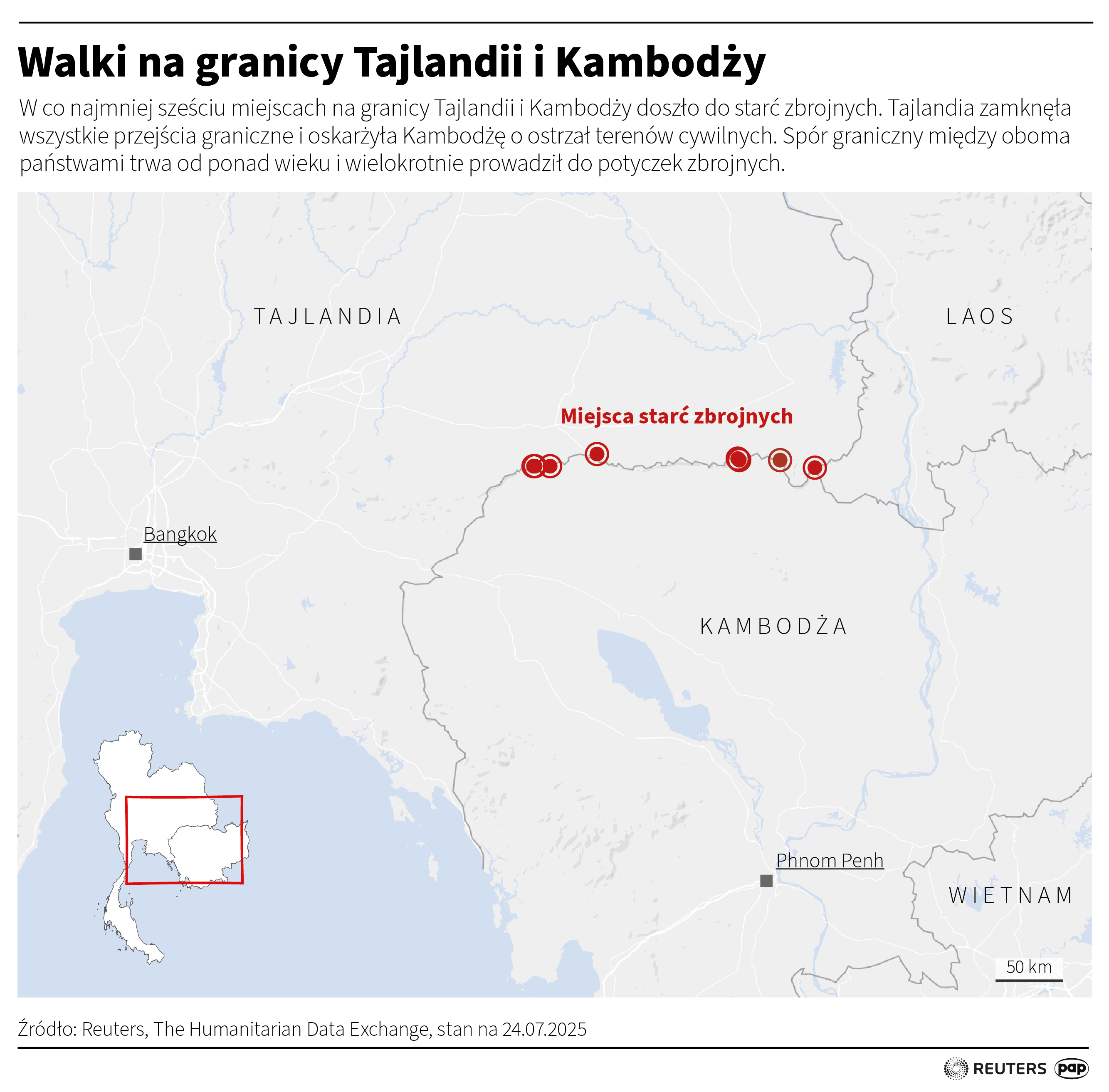 Do walk na granicy prowincji Surin w Tajlandii i Uddar Meanchey w Kambodży doszło w przynajmniej sześciu lokalizacjach 