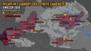 Mapa strat po pożarze stworzona przez grupę Napromieniowani.pl