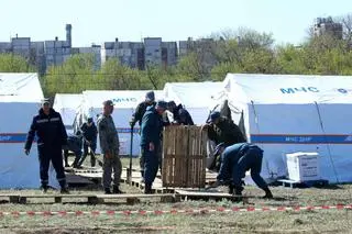 Tymczasowy szpital dla zakażonych COVID-19 w kontrolowanym przez separatystów obwodzie donieckim  