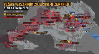 Mapa spalonych miejscowości w strefie wokół Czarnobyla