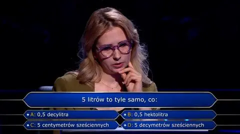 5 litrów to tyle samo, co... Pytanie w "Milionerach" za 75 tysięcy złotych