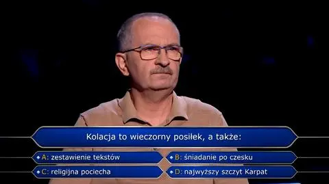 Kolacja to wieczorny posiłek, a także? Pytanie w "Milionerach" za pół miliona złotych