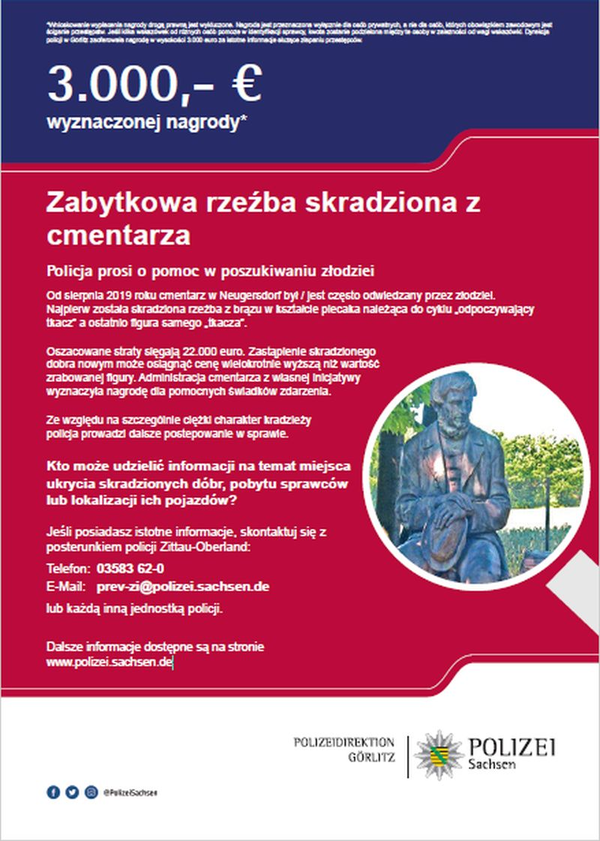 Wyznaczono nagrodę za pomoc w rozwiązaniu sprawy