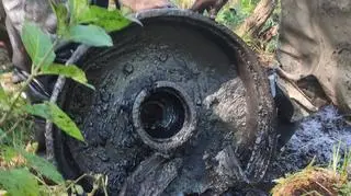 Fragmenty czołgu T-34 wydobyte z bagna pod Fromborkiem