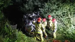 Kierujący samochodem osobowym marki Mazda, prawdopodobnie w wyniku utraty kontroli nad pojazdem, zjechał na pobocze i z impetem uderzył w drzewo. 
