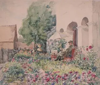 Obraz "Leon Wyczółkowski w ogrodzie" z 1929, Józef Pieniążek