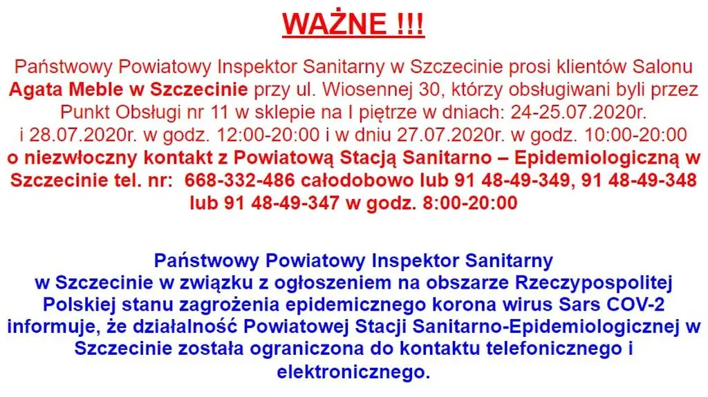 Sanepid prosi klientów o kontakt