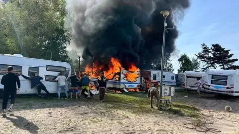 Pożar na polu kempingowym w Jastarni