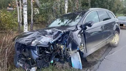 Pijany kierowca uderzył w drzewo. Mimo braku koła kontynuował jazdę 