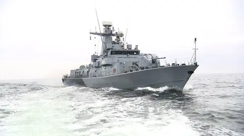 Poland's ORP Orkan fast attack craft during maneuvers on the Baltic