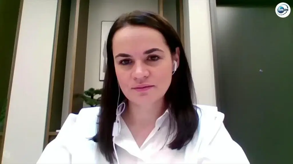 Sviatlana Tsikhanouskaya in an interview for Fakty TVN
