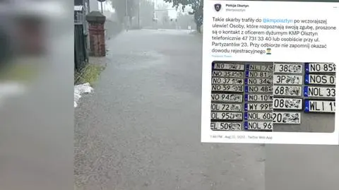 License plates found after heavy rainstorm passed over Olsztyn