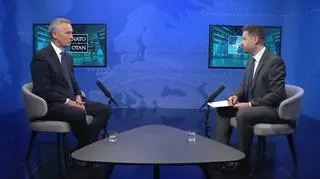 NATO Secretary General Jens Stoltenberg and TVN24 correspondent in Brussels Maciej Sokołowski