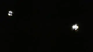 Wenus i Jowisz za liśćmi drzew.