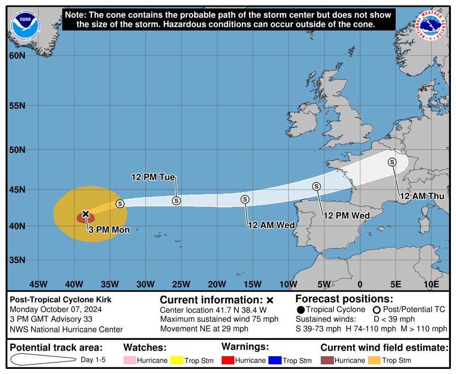 Kirk. Prognozowana trasa przejścia (07.10.2024)