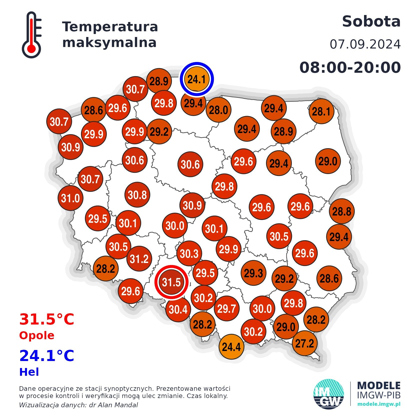 Temperatura maksymalna w sobotę 7.09.24