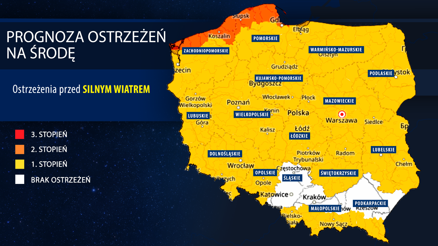 Prognoza ostrzeżeń meteorologicznych na środę