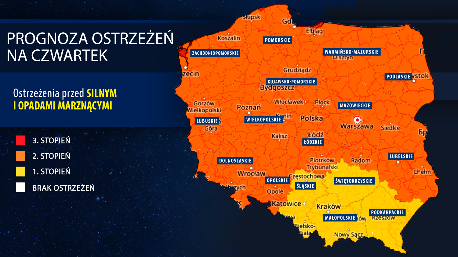 Prognoza ostrzeżeń meteorologicznych na czwartek