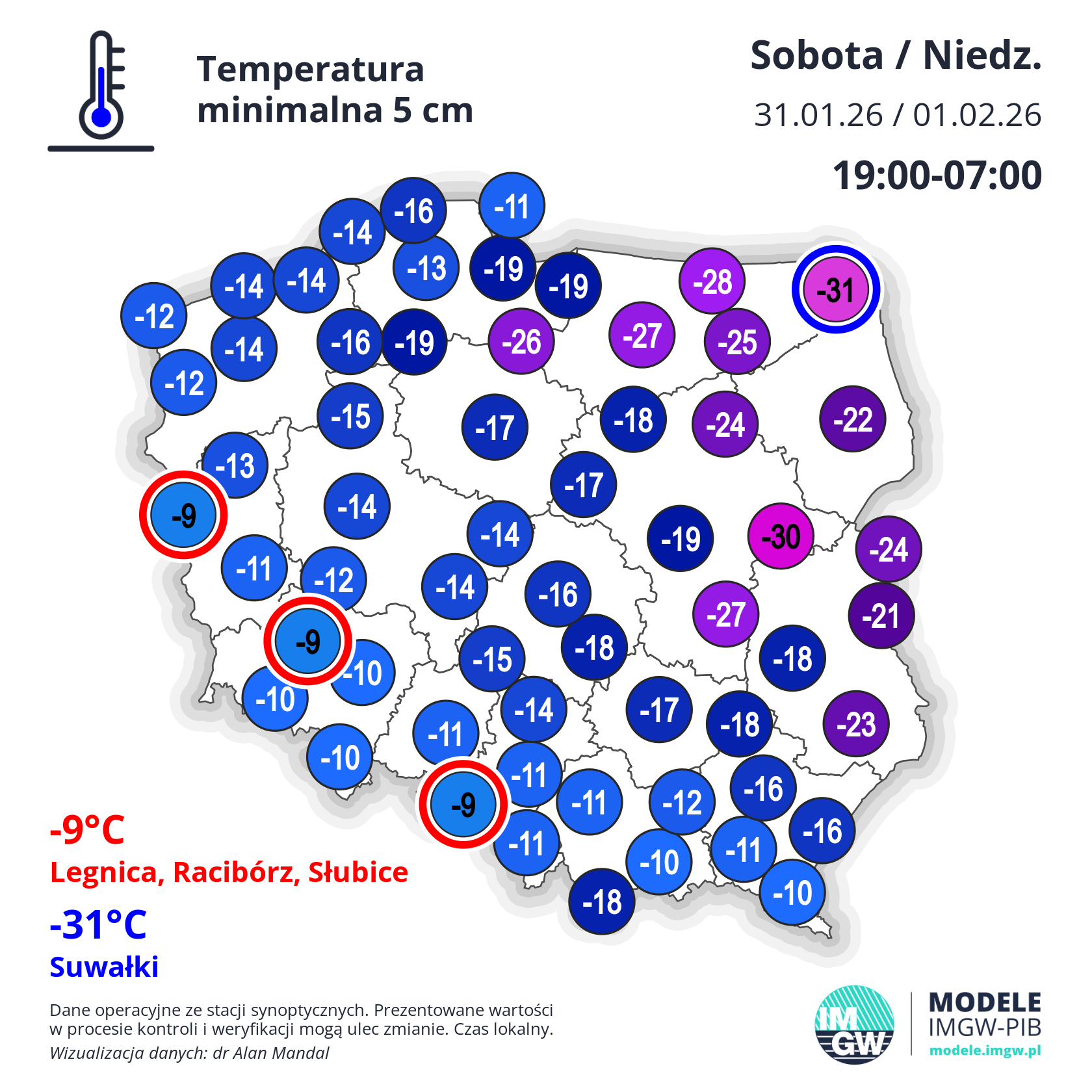 Temperatura minimalna przy gruncie w nocy z soboty na niedzielę