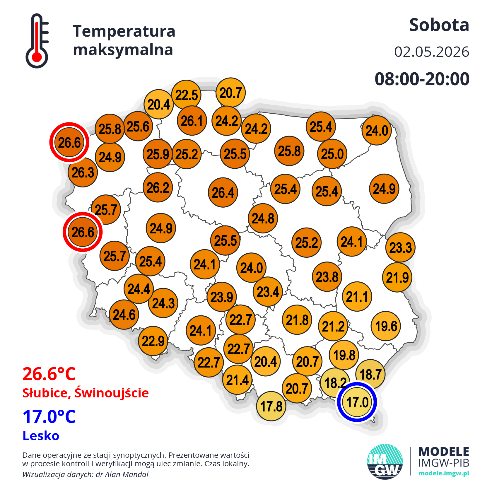 Temperatura maksymalna w sobotę 2 maja