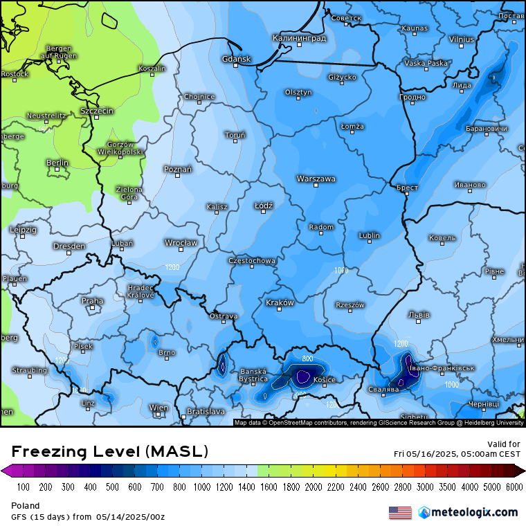 Poziom zamazania w Polsce - wysokość nad poziomem morza