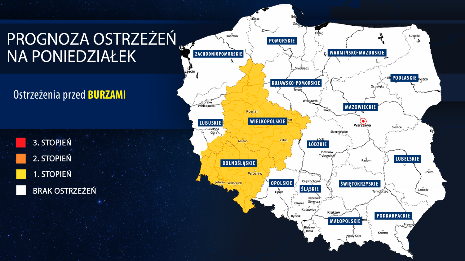 Prognoza zagrożeń na poniedziałek