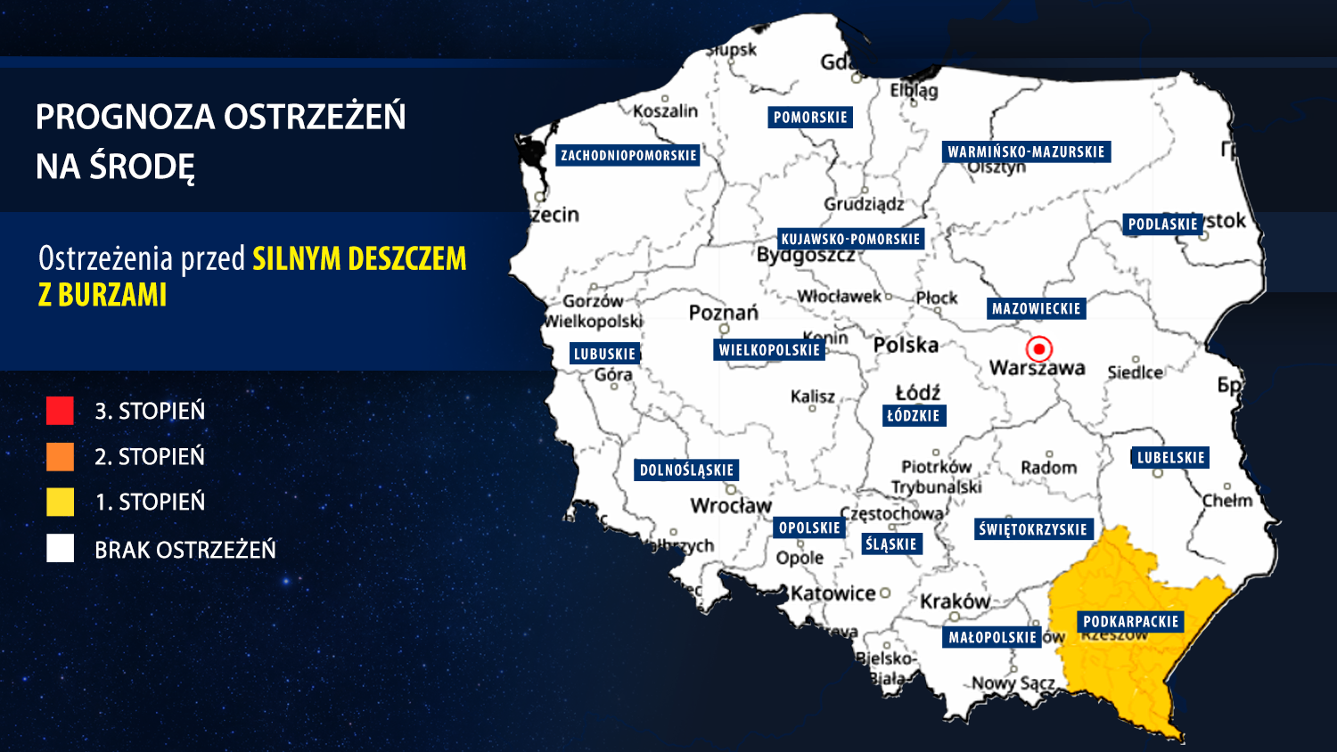 Prognoza zagrożeń IMGW na środę