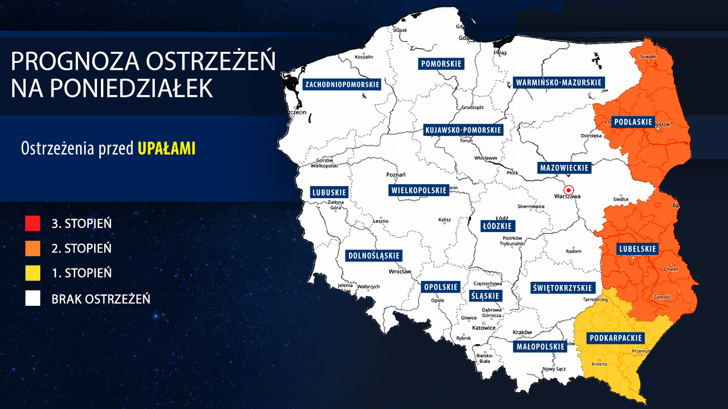 Prognoza zagrożeń meteorologicznych na poniedziałek