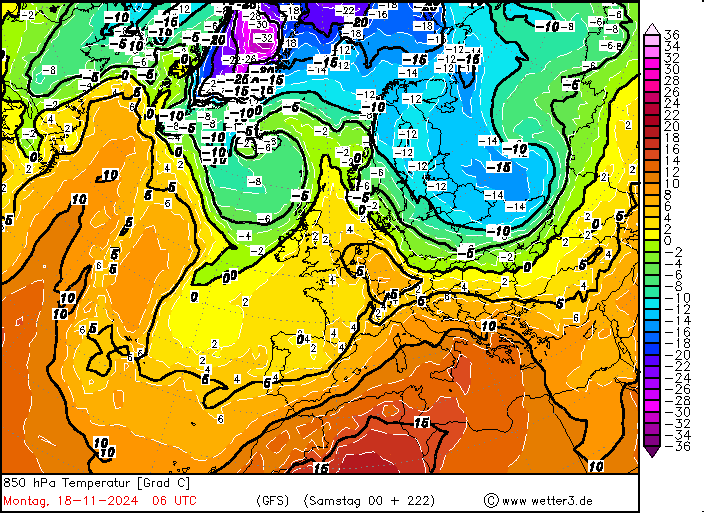 Zatoka chłodu około 17/18 listopada, temperatura na wysokości 1,5 km