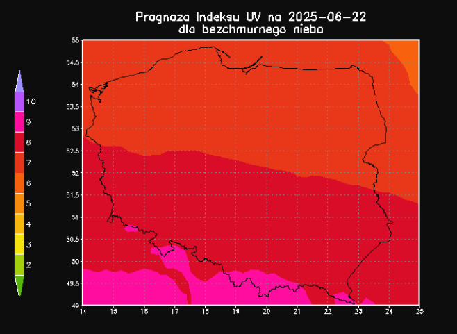 Prognoza indeksu UV na niedzielę dla bezchmurnego nieba