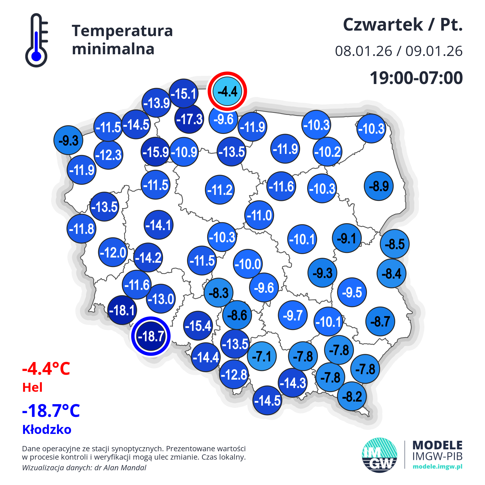 Temperatura minimalna w nocy z czwartku na piątek
