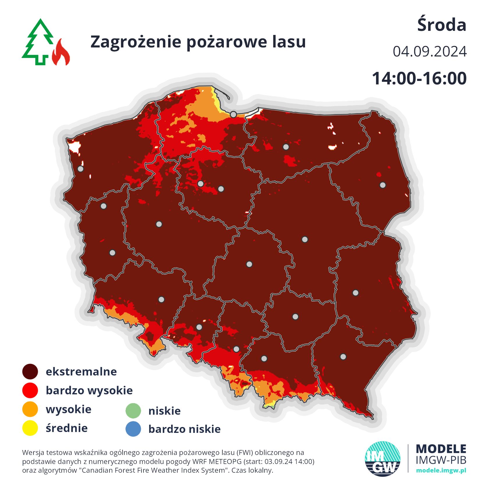 Prognoza zagrożenia pożarowego na środę