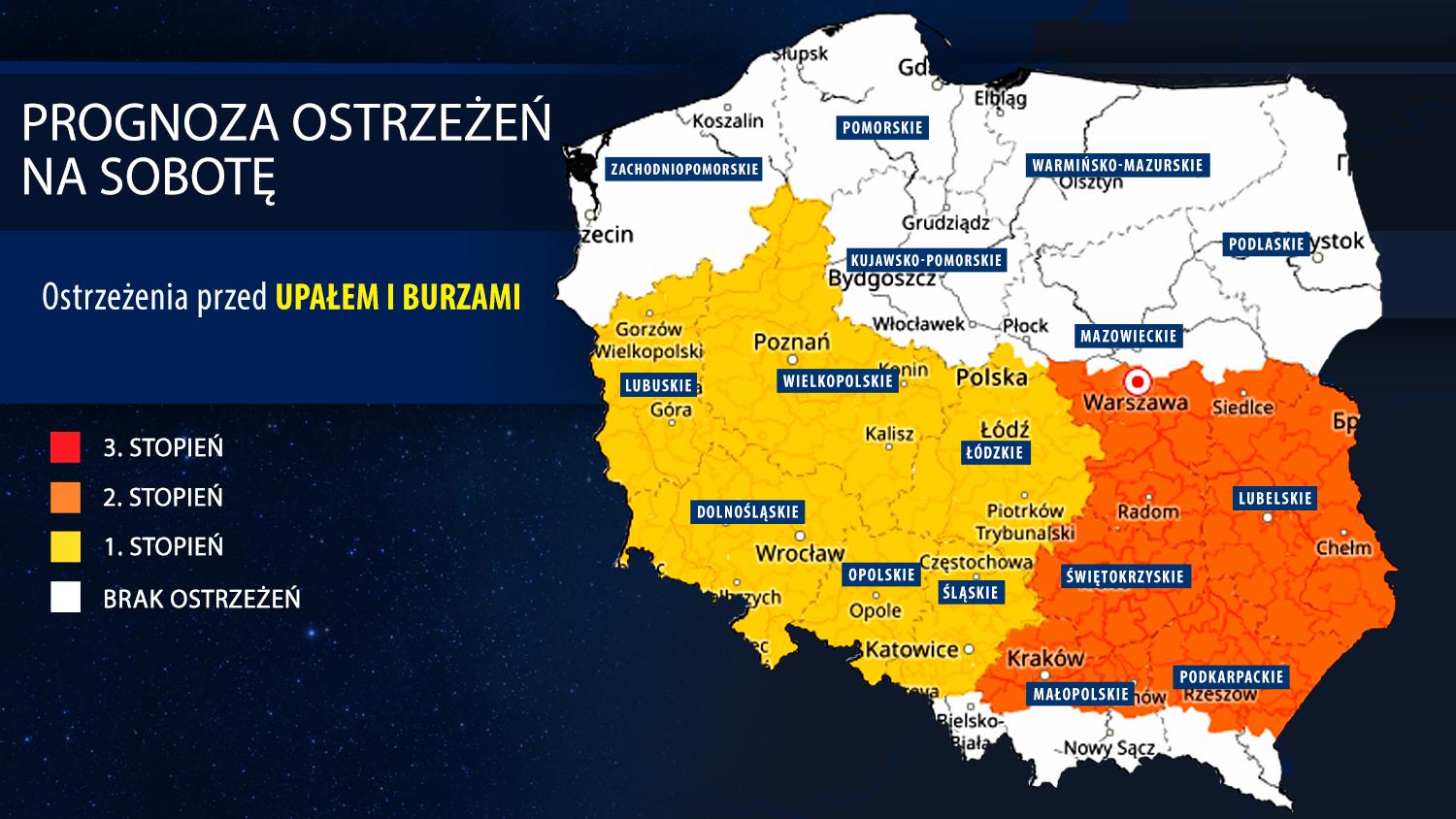 Prognoza ostrzeżeń meteorologicznych na sobotę