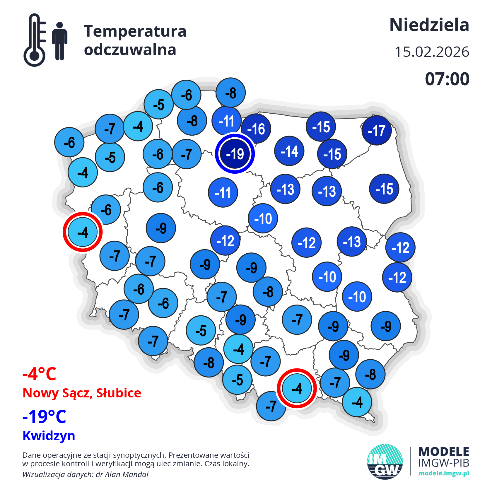 Temperatura odczuwalna w niedzielę o godzinie 7