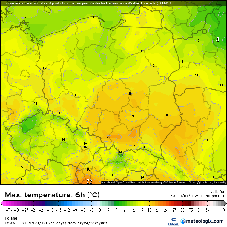 Prognoza temperatury maksymalnej na Wszystkich Świętych