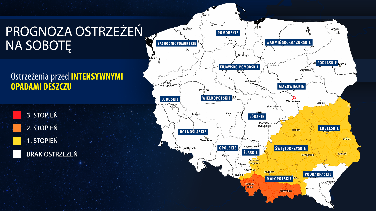 Prognoza zagrożeń IMGW na sobotę