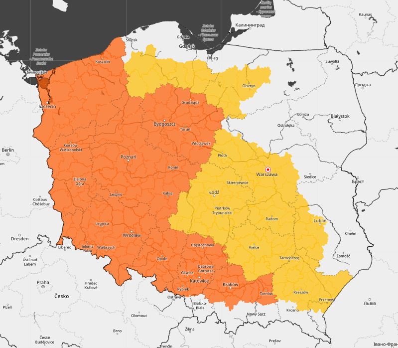 Prognoza zagrożeń IMGW na wtorek