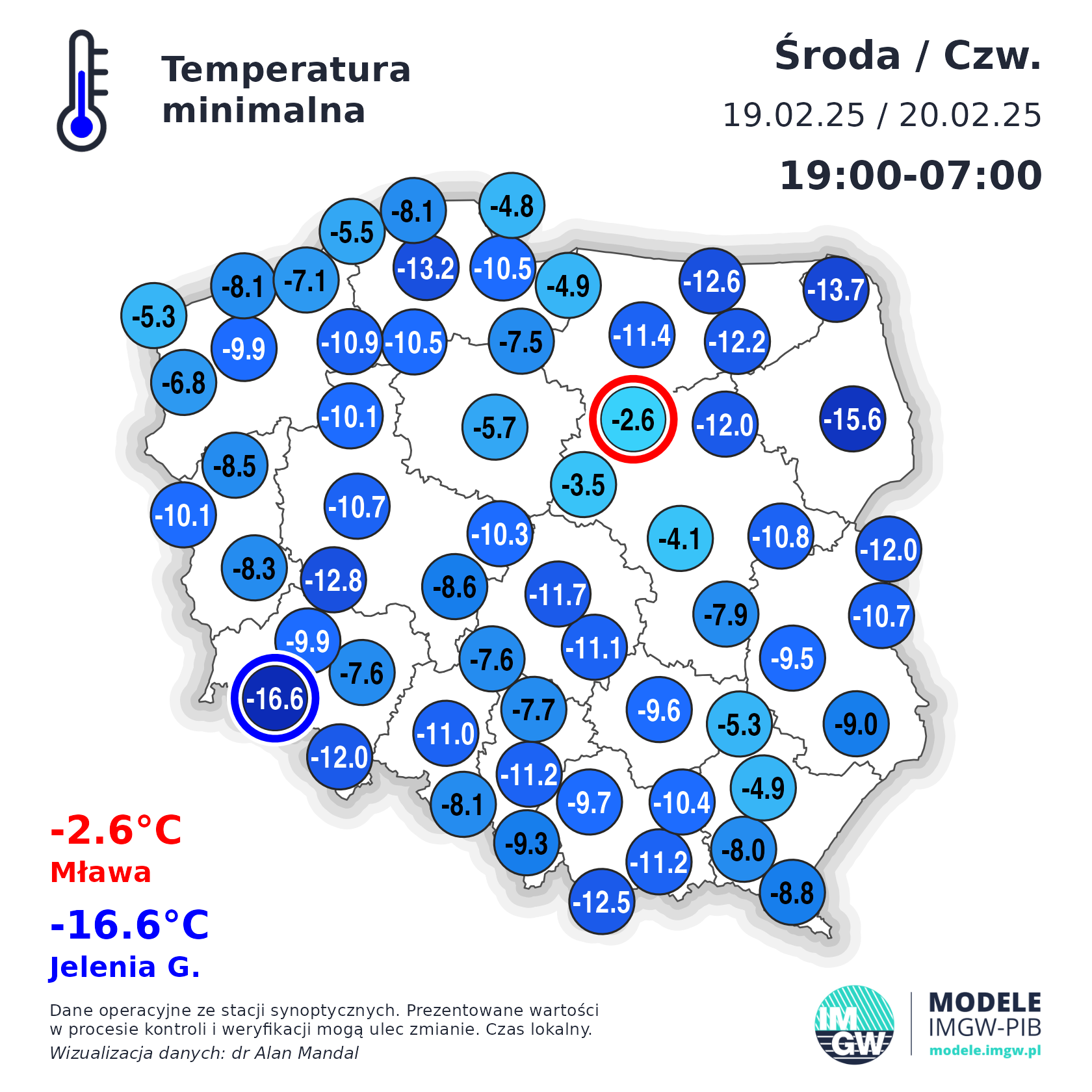 Temperatura minimalna minionej nocy