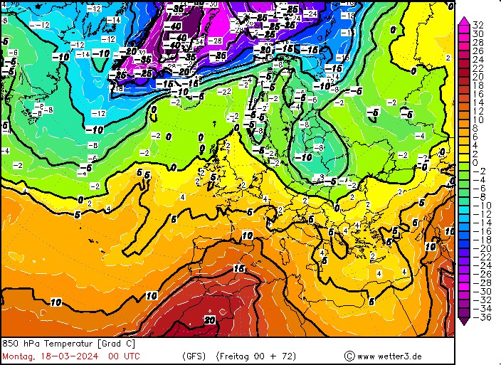 Zatoka chłodu widoczna 18 marca, prognoza temperatury na wysokości 1,5 km