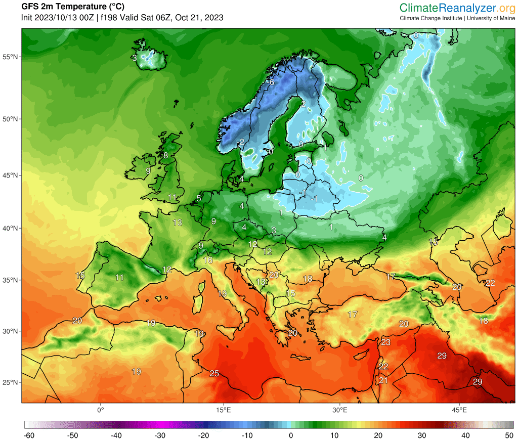 Prognozowana temperatura rano 21 października