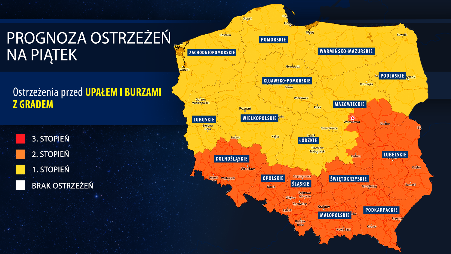 Prognoza zagrożeń IMGW na piątek
