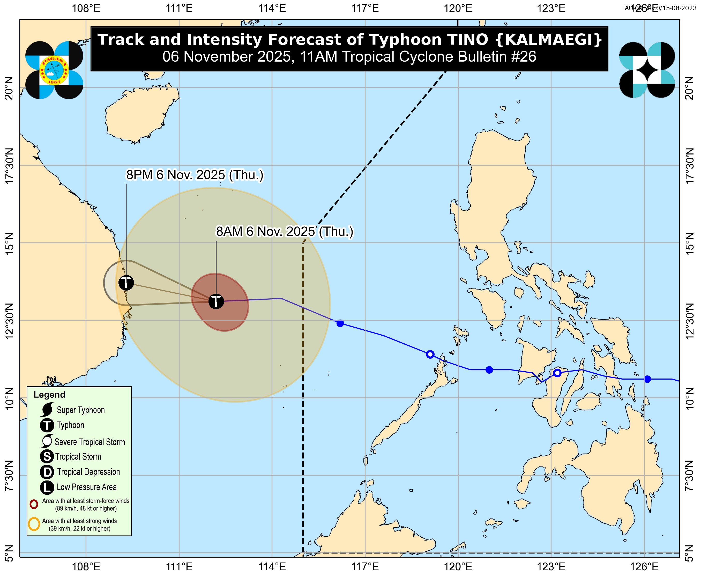 Prognozowana trasa przejścia tajfunu Kalmeagi