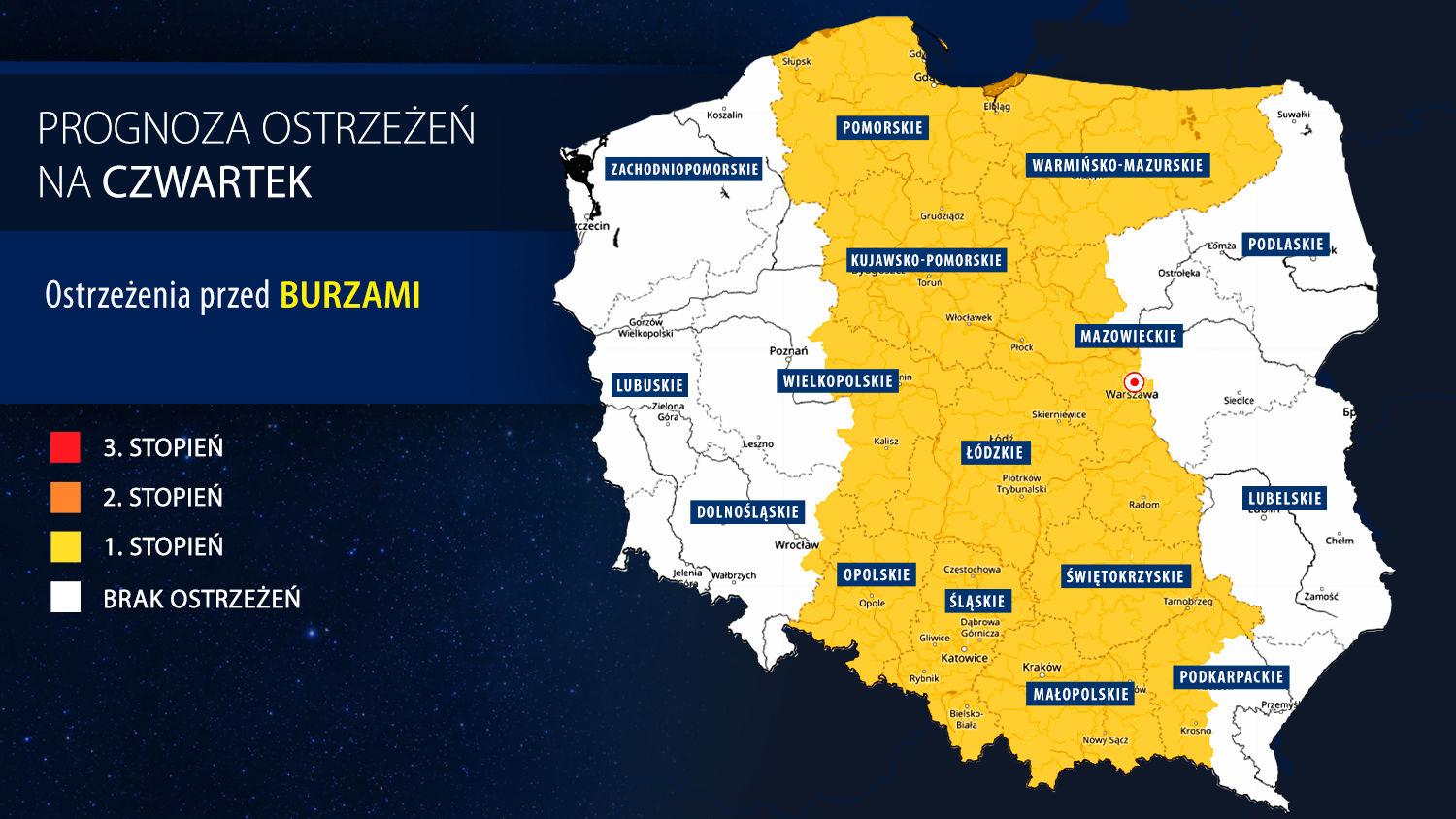 Prognoza ostrzeżeń meteorologicznych na czwartek